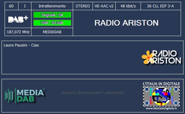 15 - RADIO ARISTON - Mux MEDIA DAB (LIGURIA) 6D - 2025.04.10